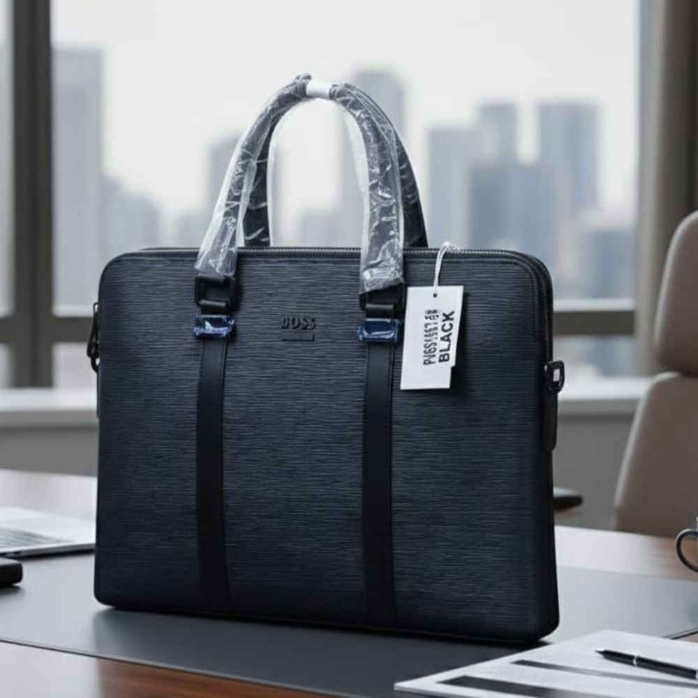 Boss Textured Leather Business Laptop Bag-thumb-0
