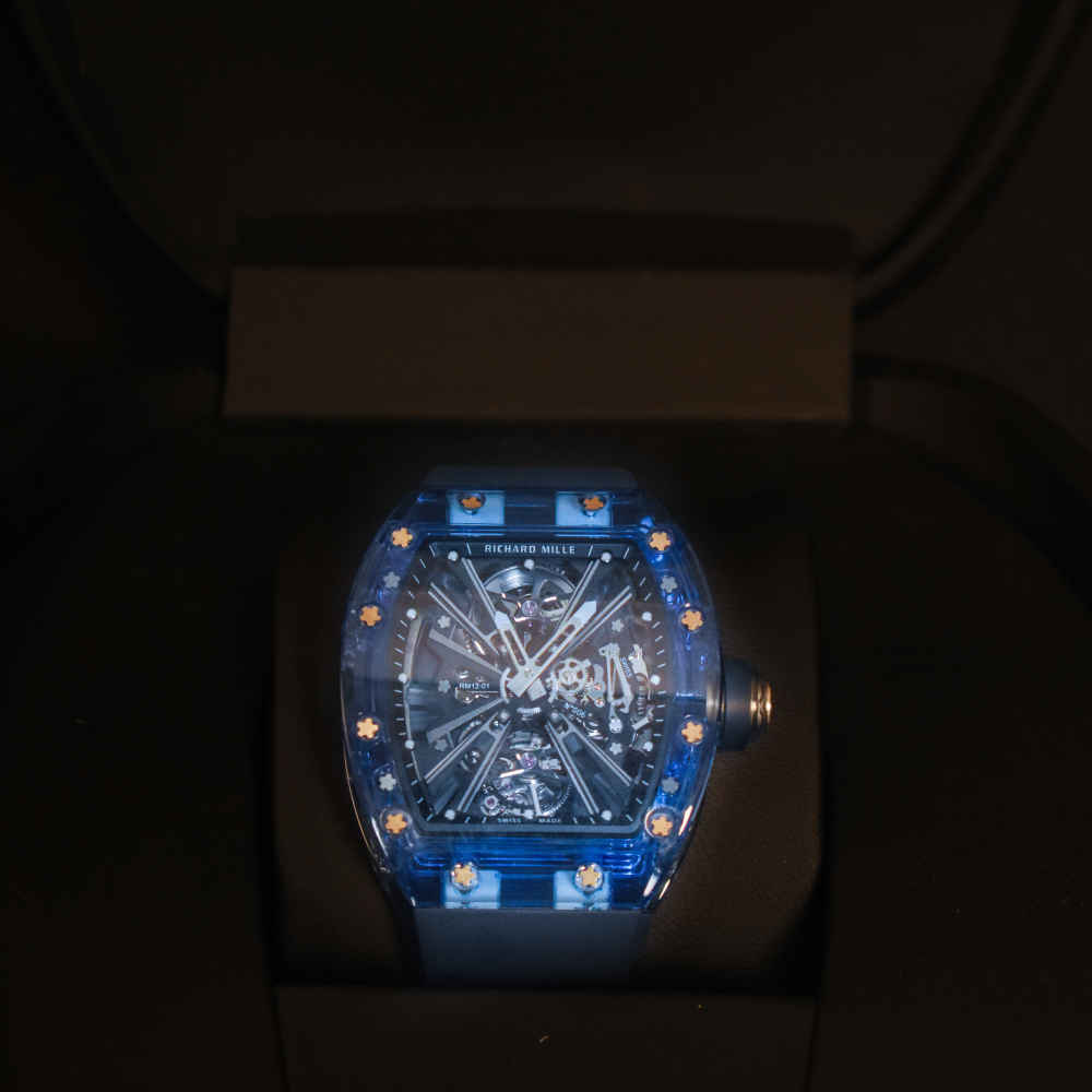 Richard Mille RM 012-01 Sapphire Blue Tourbillion Automatic Titanium Bracelet Transparent Dial Watch-3
