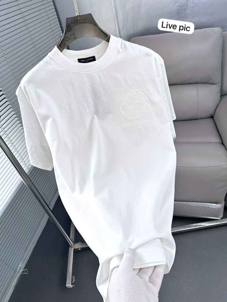 Louis Vuitton White Embroidery Logo Premium T-shirt-4