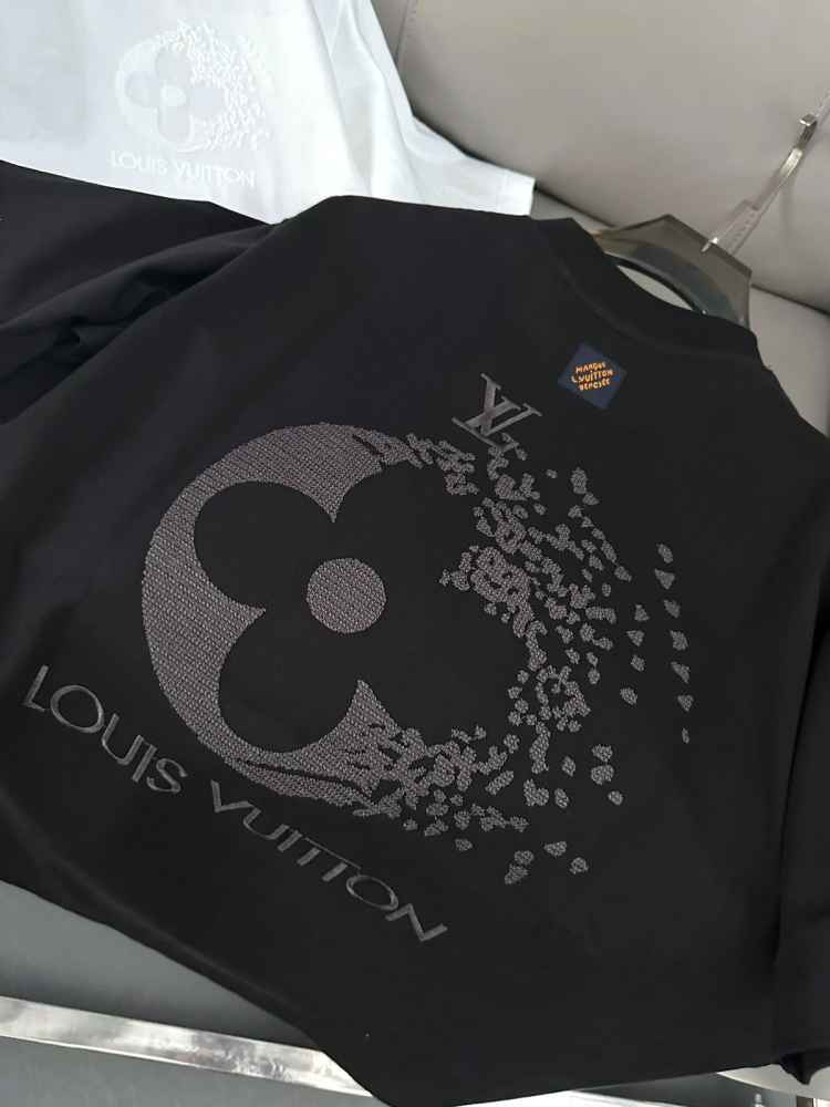 Louis Vuitton Black Embroidery Logo Premium T-shirt-thumb-7