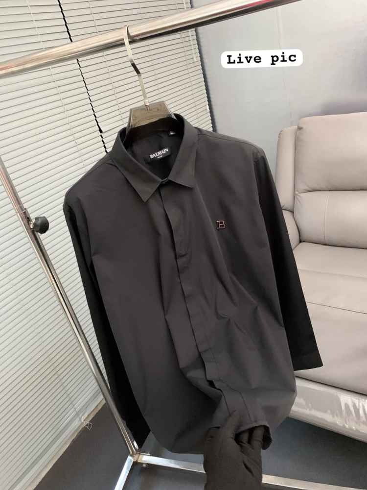 Balmain Embroidered Black Premium Cotton Shirt-thumb-1