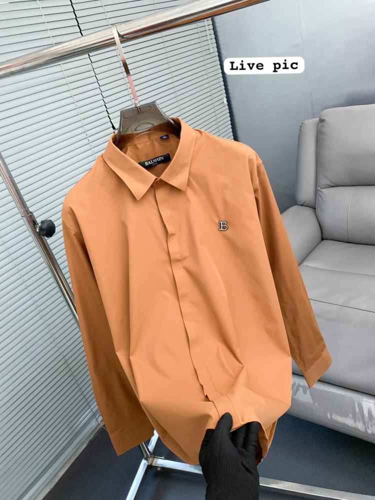 Balmain Embroidered Orange Premium Cotton Shirt-thumb-2