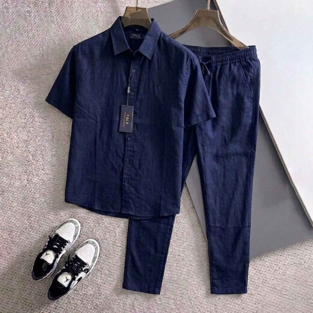 Polo Ralph Lauren Linen Blue Short-Sleeve Shirt & Trousers Co-ord Set-thumb-0