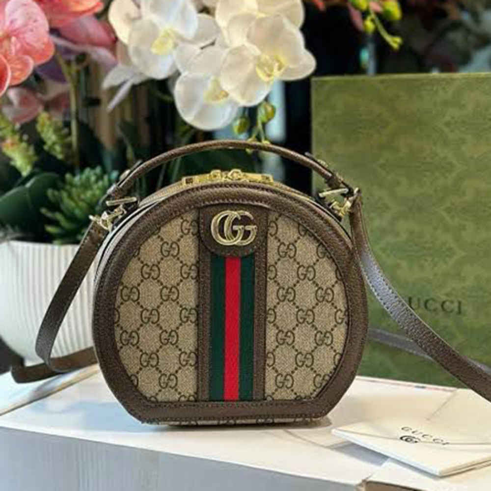 Gucci GG Supreme Monogram Web Mini Ophidia Round Shoulder Bag-thumb-1