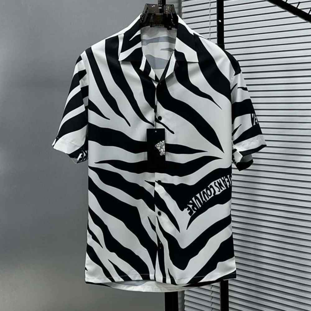 Versace Jeans Couture White Zebra-Print Short-Sleeve Shirt-thumb-0