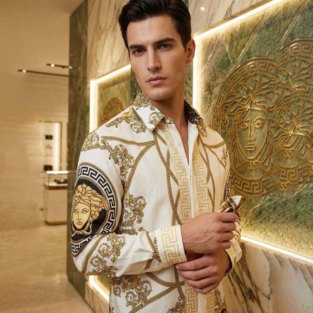 Versace Men's La Coupe des Dieux Silk White Twill Shirt-1