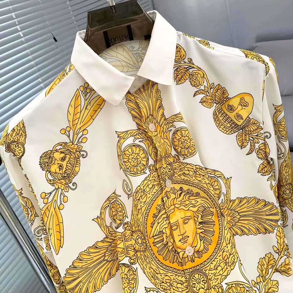 Versace Men's La Coupe des Dieux Silk Golden Twill Shirt-1