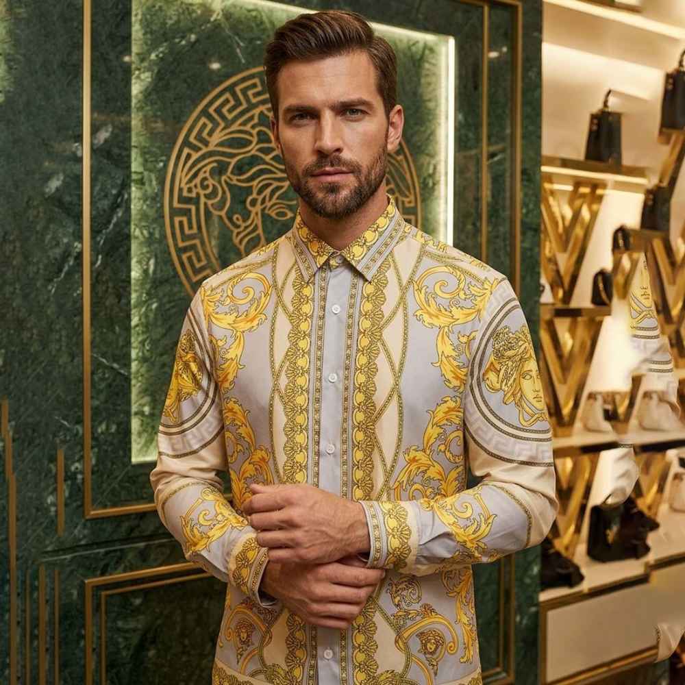 Versace Men's La Coupe des Dieux Silk Blue Twill Shirt-2