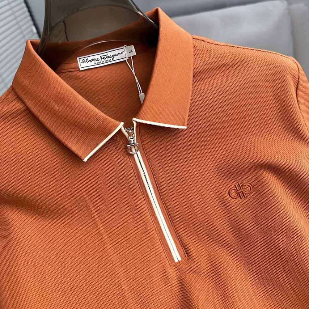 Ferragamo Half-Zip Collar Orange Cotton Piqué Polo T-shirt-1
