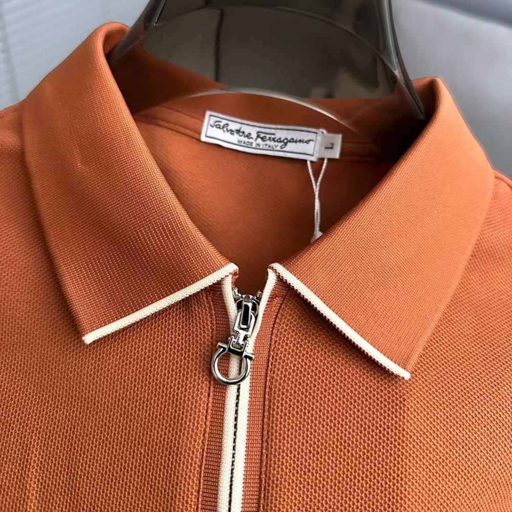 Ferragamo Half-Zip Collar Orange Cotton Piqué Polo T-shirt-2