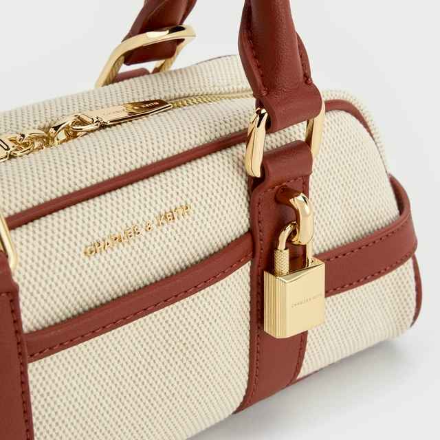 Charles & Keith Scottie Brown & White Bowling Bag-3