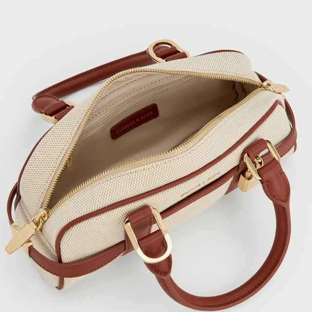 Charles & Keith Scottie Brown & White Bowling Bag-2