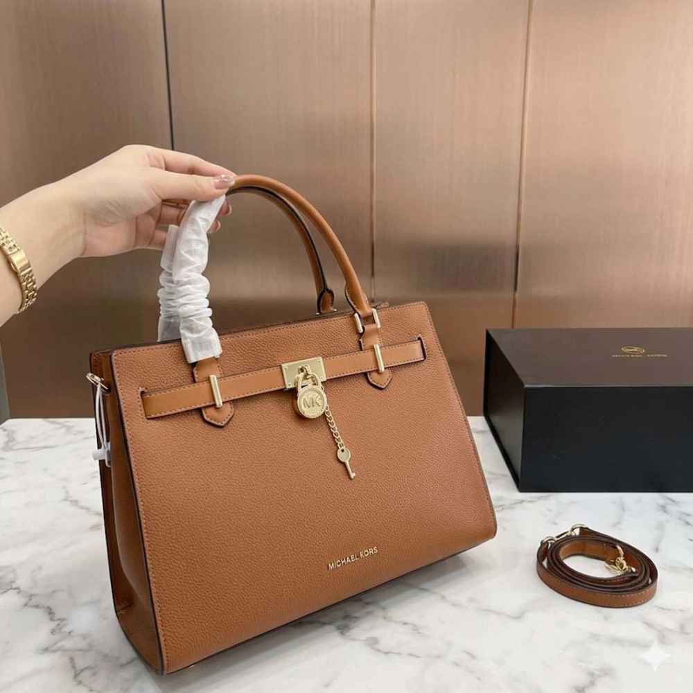 Michael Kors Hamilton Medium Brown Satchel Bag-thumb-0