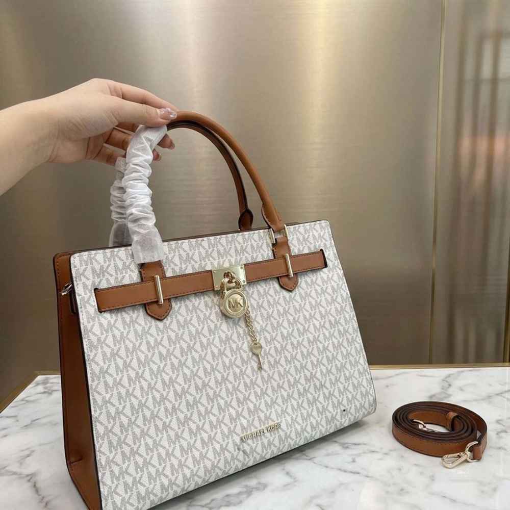 Michael Kors Hamilton Medium White Satchel Bag-thumb-0