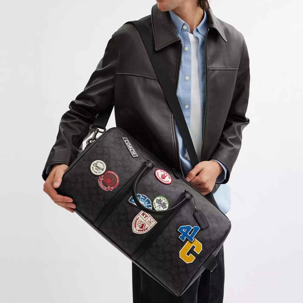 Coach Signature Canvas Black Duffle Bag-thumb-3