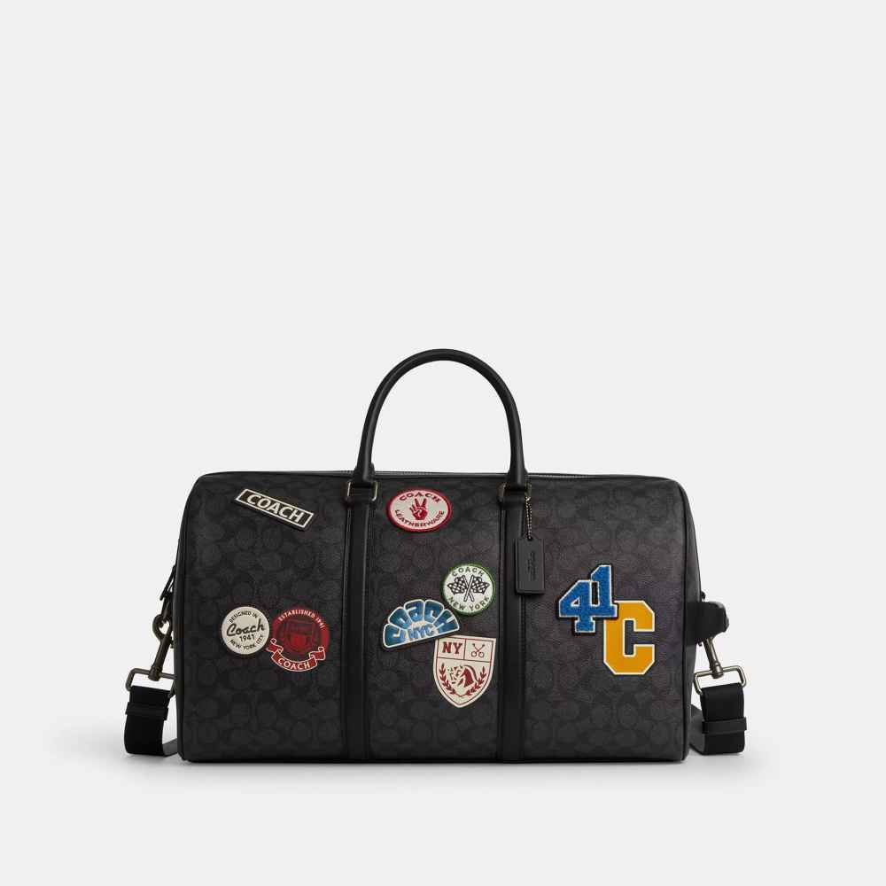 Coach Signature Canvas Black Duffle Bag-thumb-0