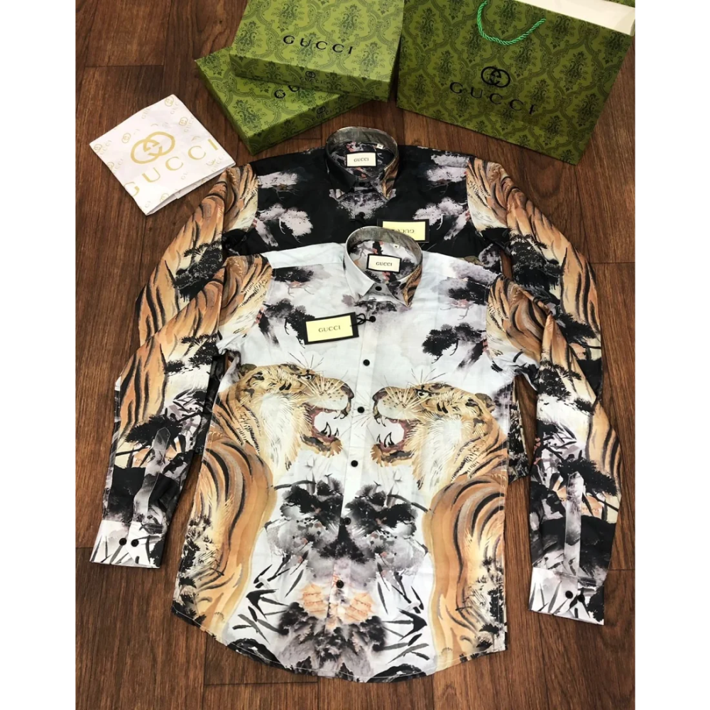 Gucci Tiger Printed White Premium Quality Shirt-2