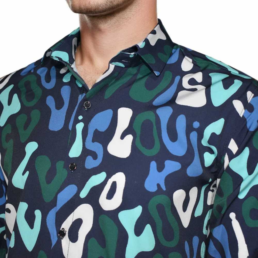 Louis Vuitton Navy Blue & Green Premium Quality Long Sleeve Shirt-2