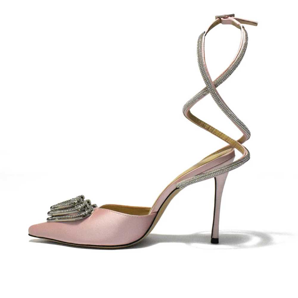 Mach & Mach Pink Heart Printed Premium Quality Pencil Heels Sandals-1