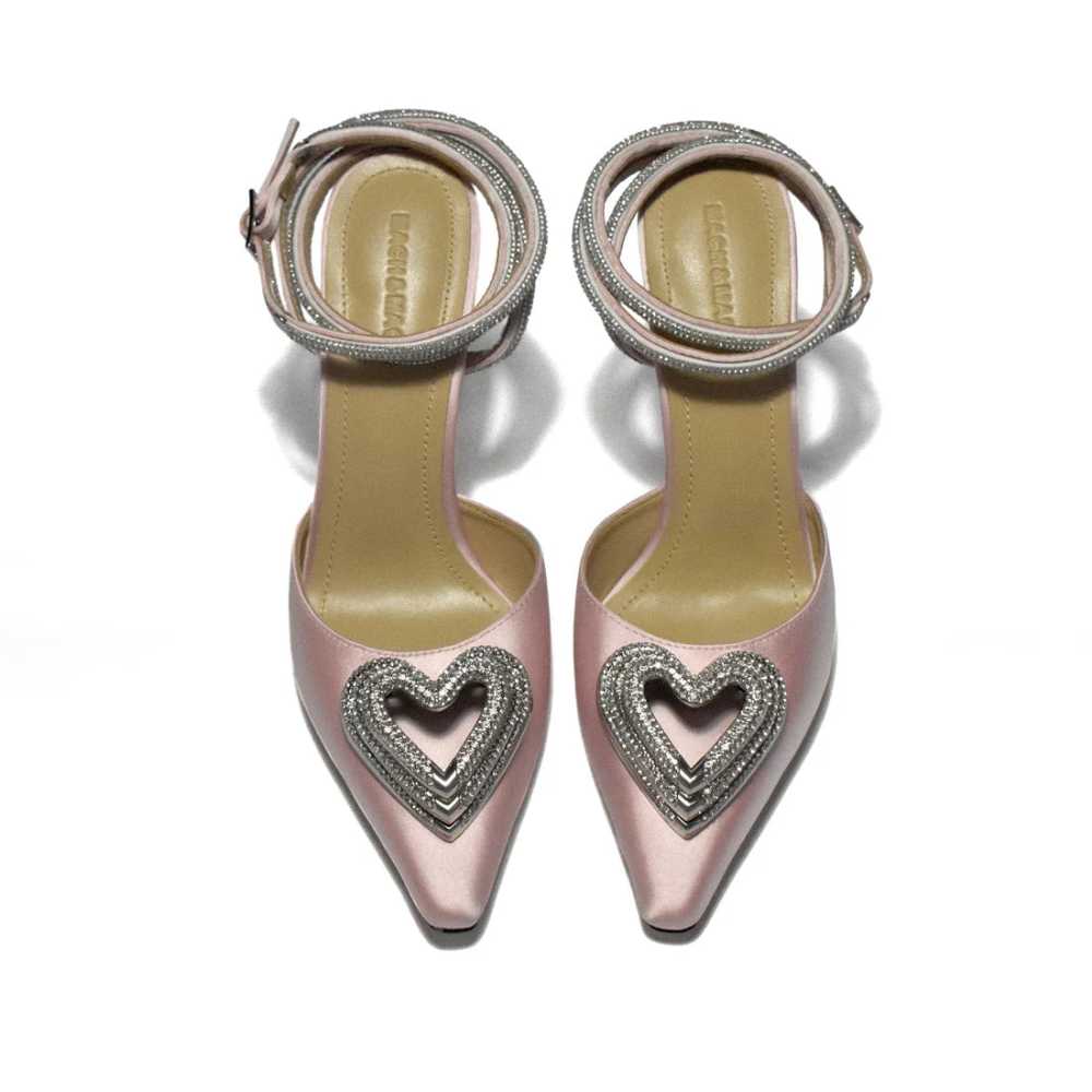 Mach & Mach Pink Heart Printed Premium Quality Pencil Heels Sandals-5