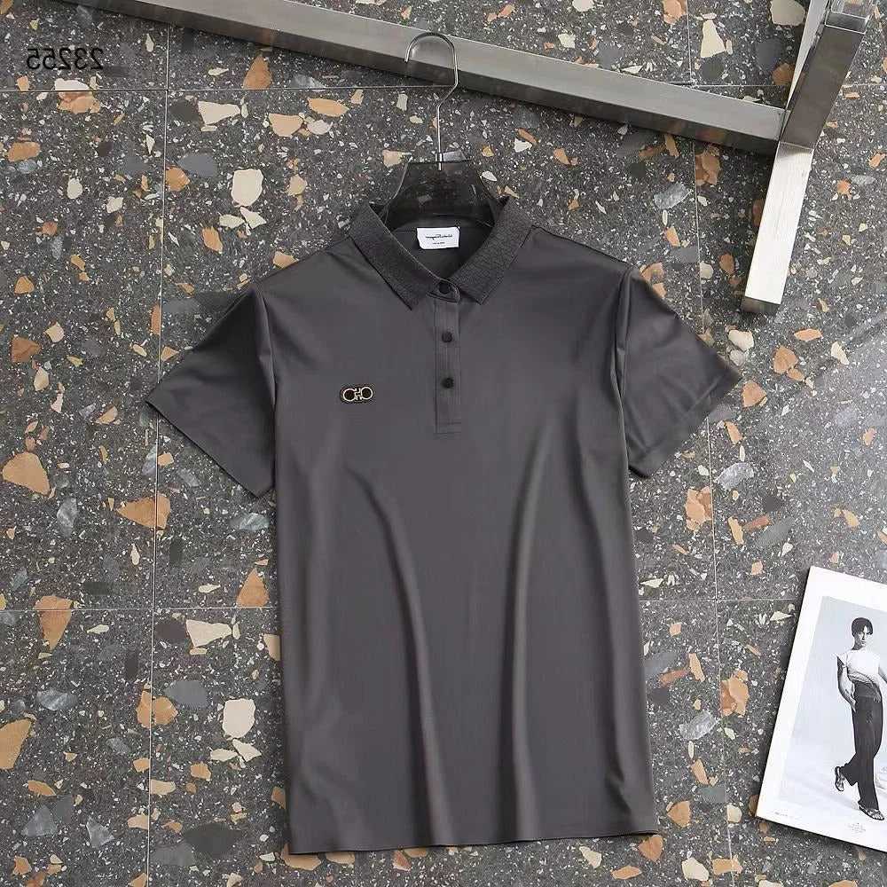 Ferragamo Grey Embossed Logo Premium Polo T-shirt-5