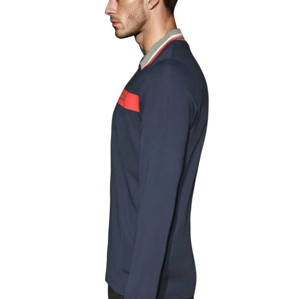 BOSS Blue Interlock Cotton Polo T-shirt with Stripe Logo-1