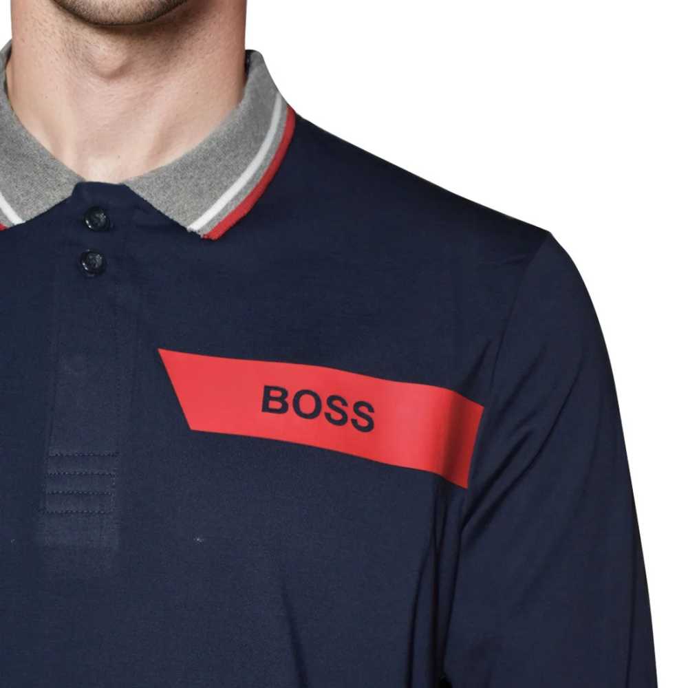 BOSS Blue Interlock Cotton Polo T-shirt with Stripe Logo-4