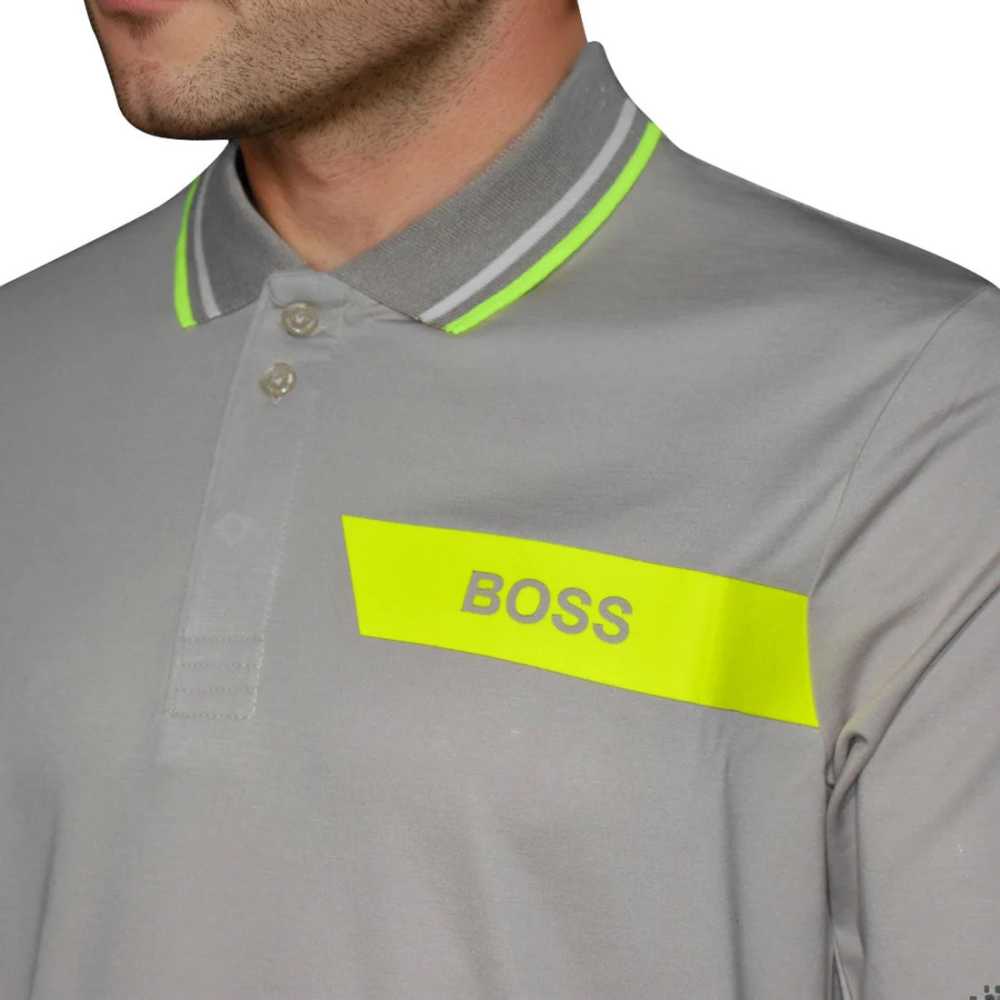 BOSS Cream Interlock Cotton Polo T-shirt with Stripe Logo-2