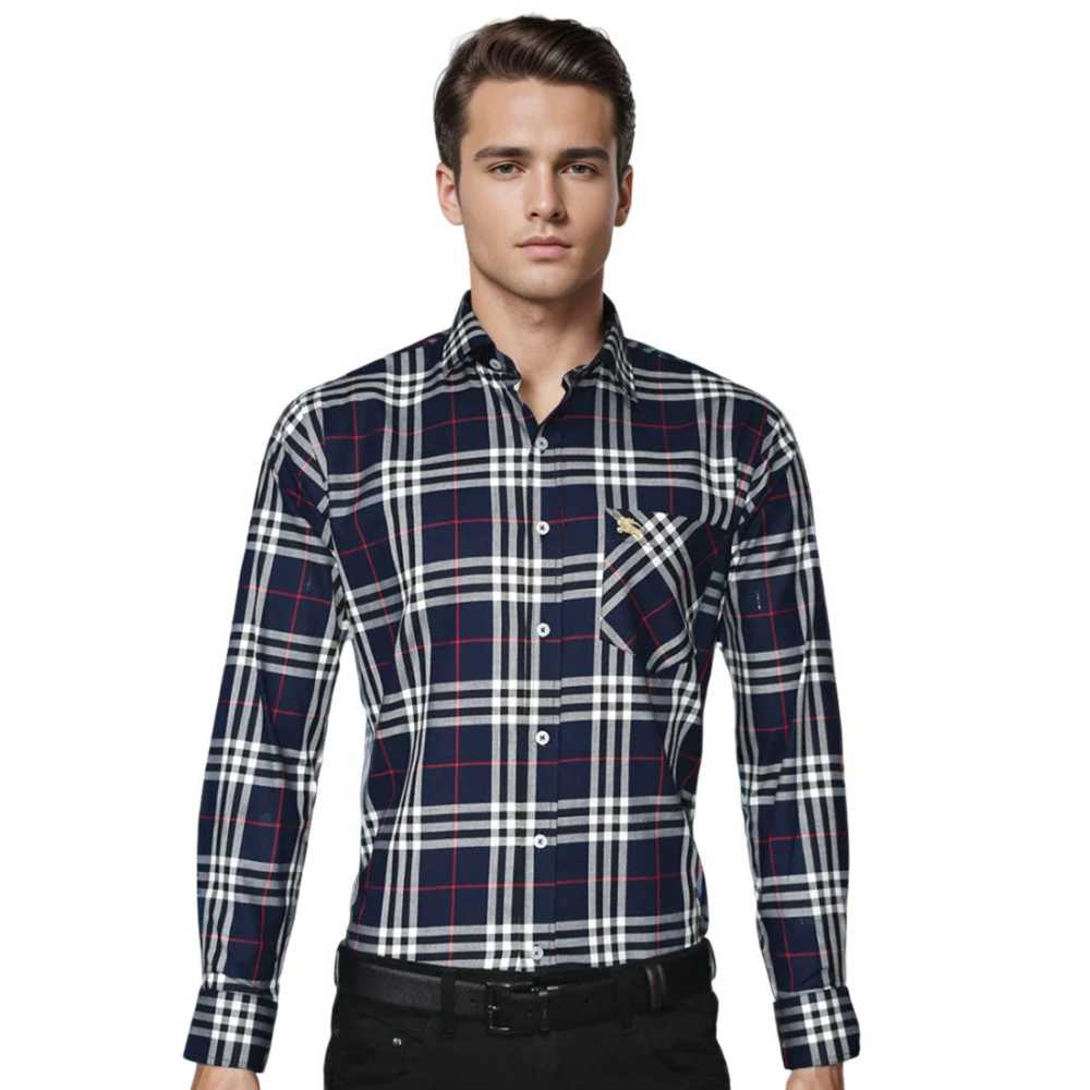 Burberry Navy Blue Premium Quality Men's Check Shirt