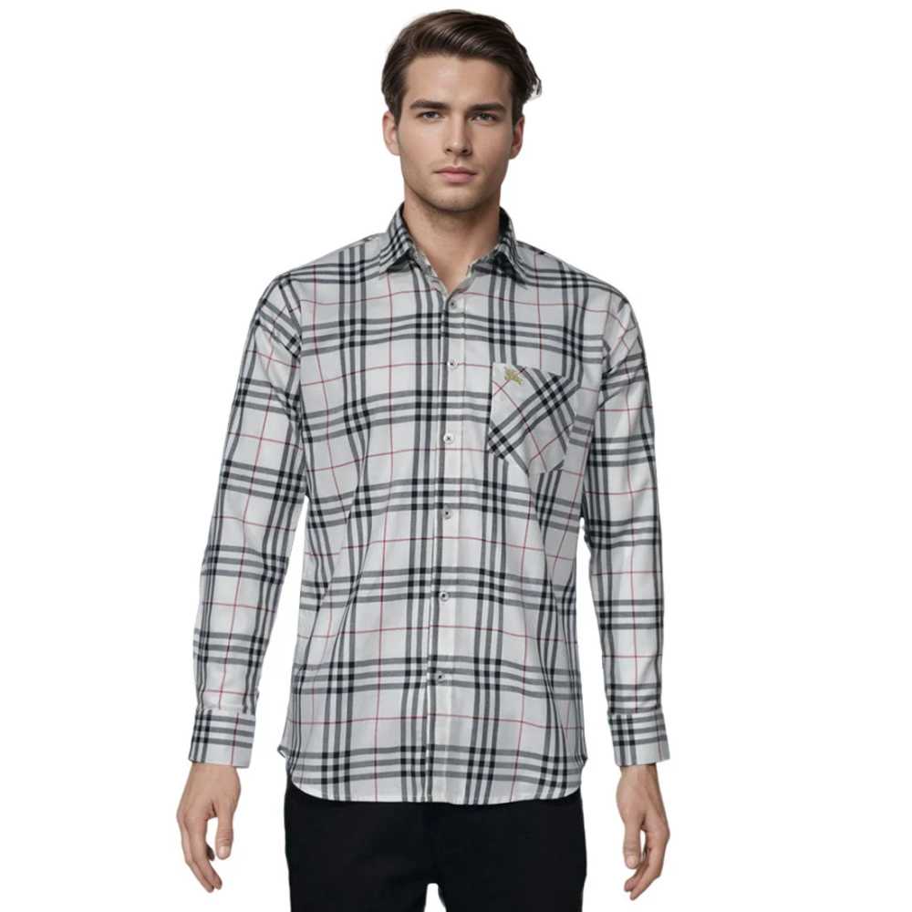 Burberry White Premium Quality Men's Check Shirt-6