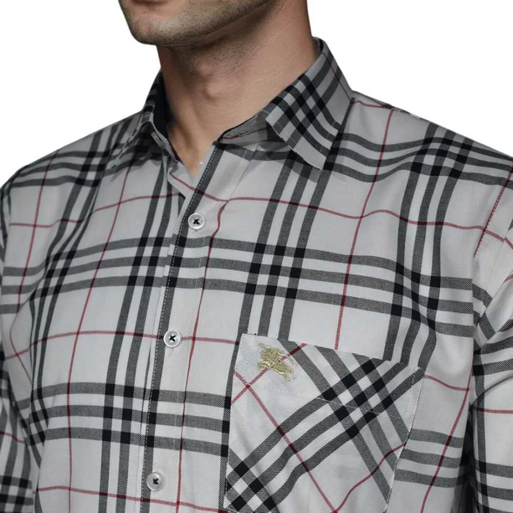 Burberry White Premium Quality Men's Check Shirt-2