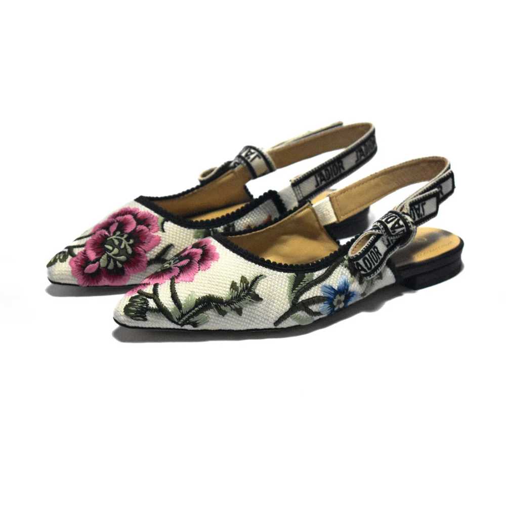 Dior Flower Printed White Premium Quality Flat Sandals