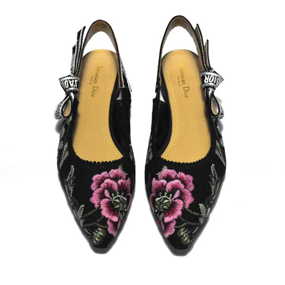 Dior Flower Printed Black Premium Quality Flat Sandals-5