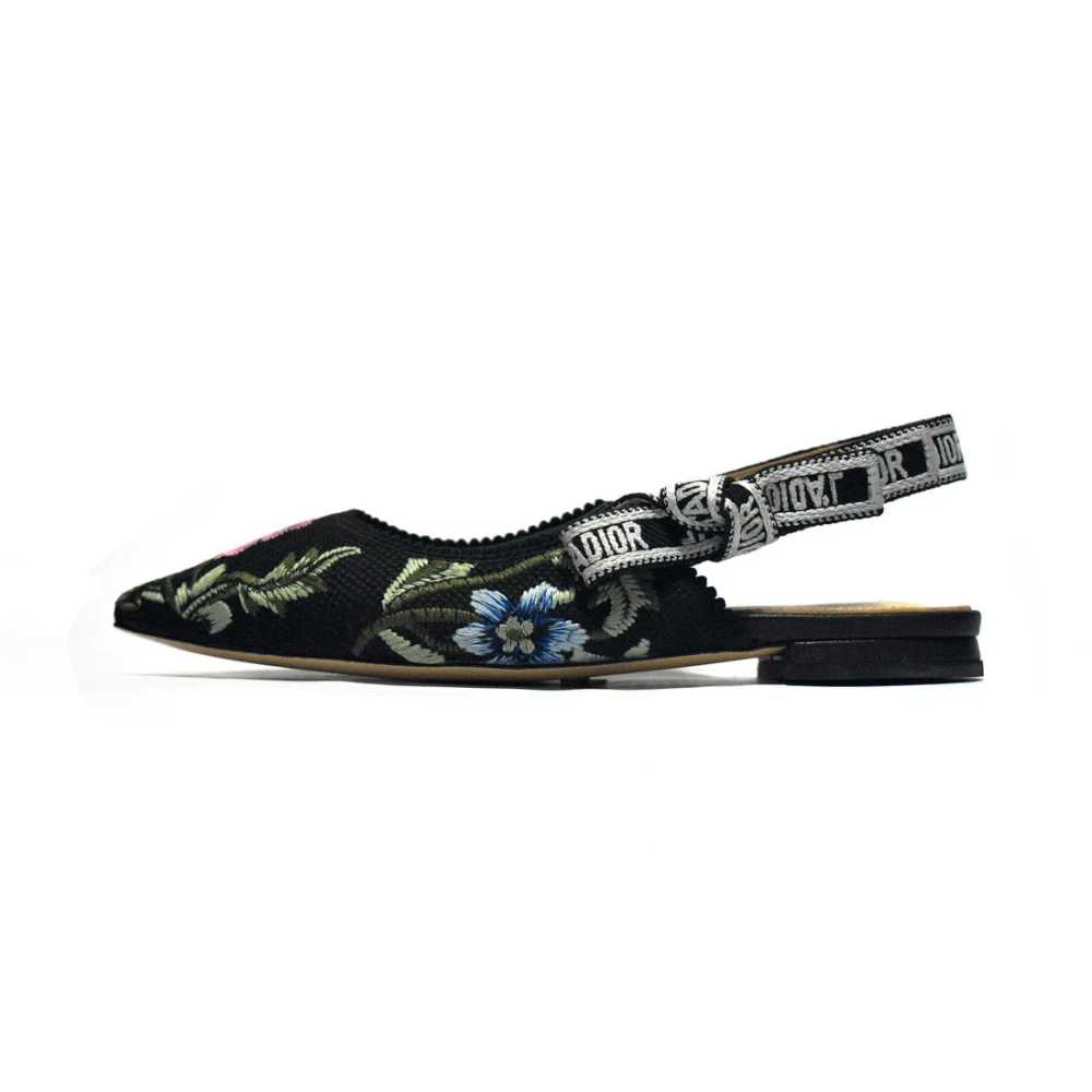 Dior Flower Printed Black Premium Quality Flat Sandals-1