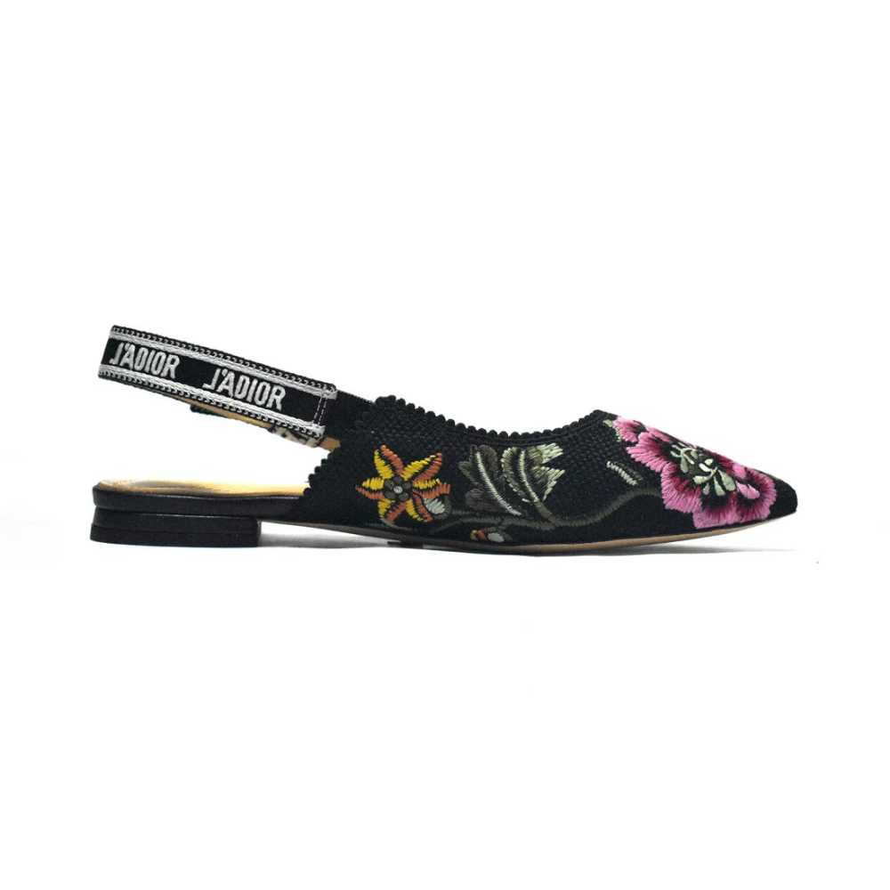 Dior Flower Printed Black Premium Quality Flat Sandals-2