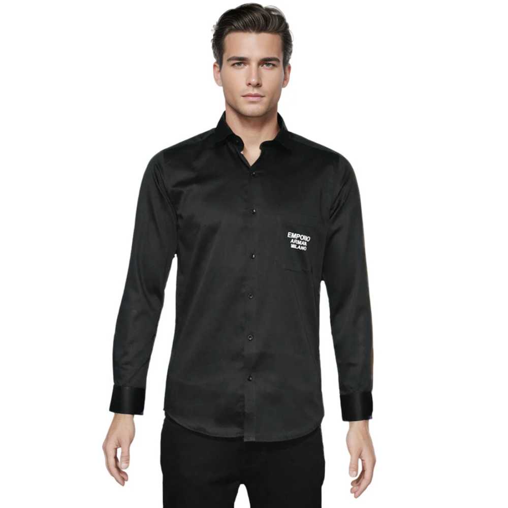 Emporio Armani Black Premium Quality Flocking Text On Pocket Shirt-6