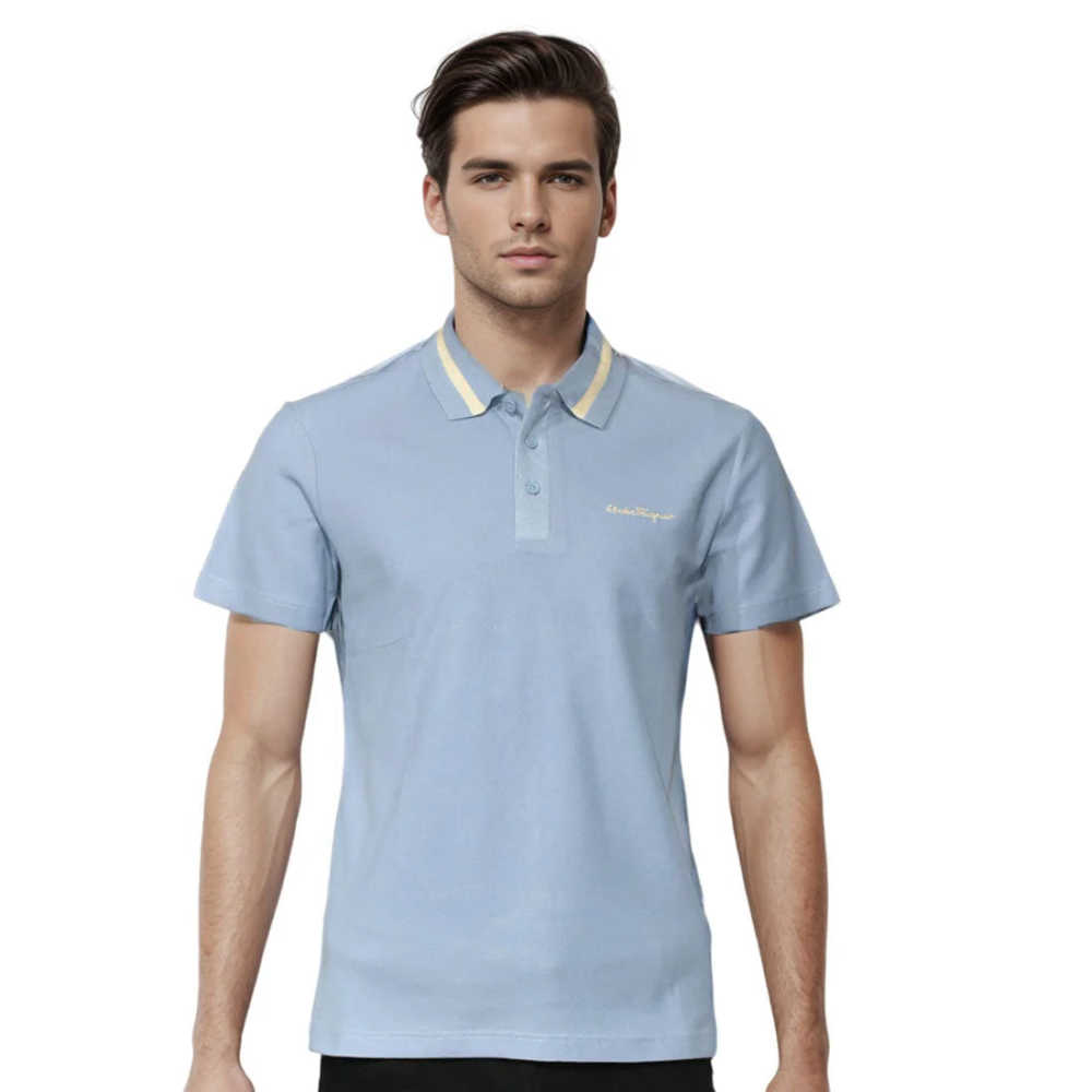 Salvatore Ferragamo Embroidered logo Sky Blue Polo T-shirt