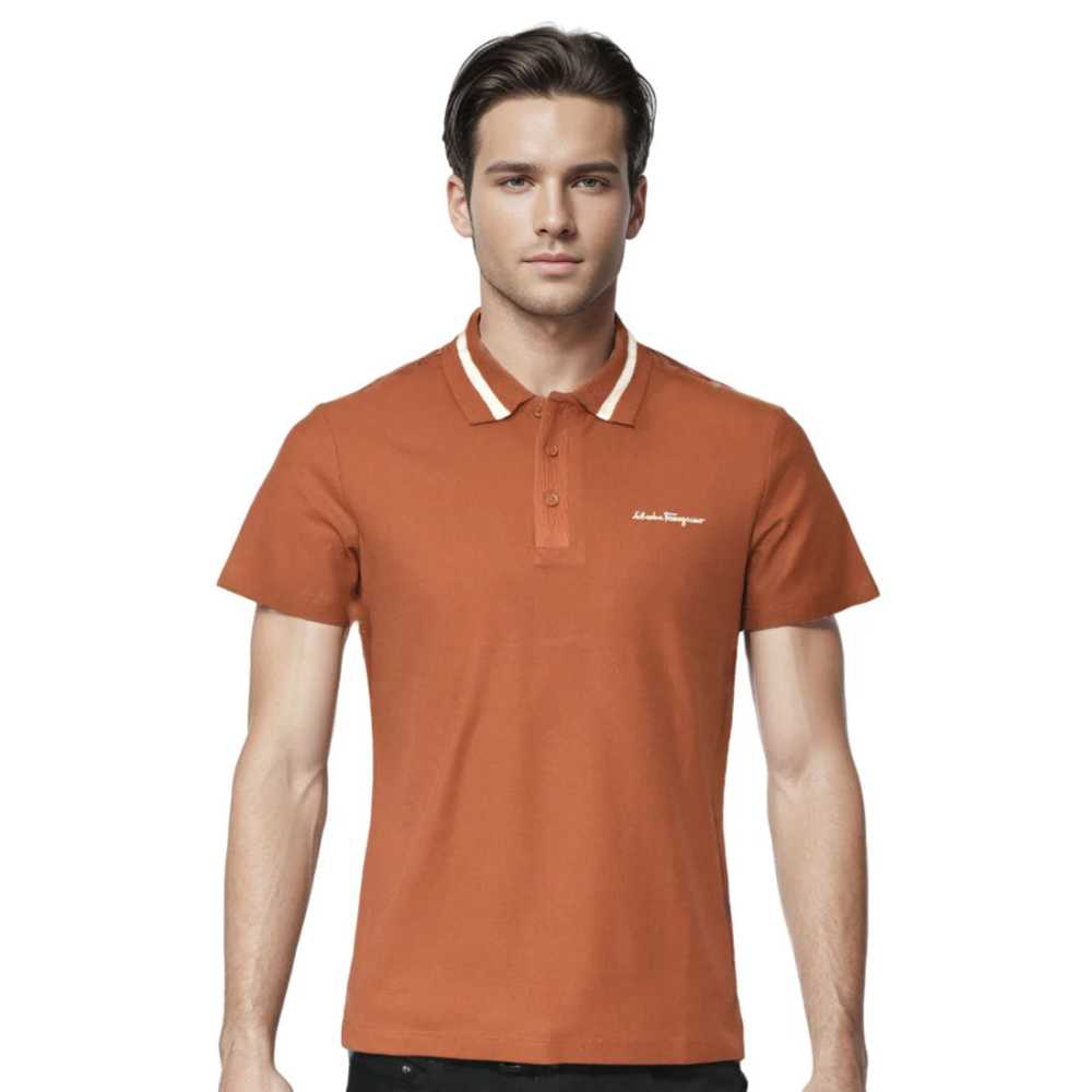 Salvatore Ferragamo Embroidered logo Brown Polo T-shirt