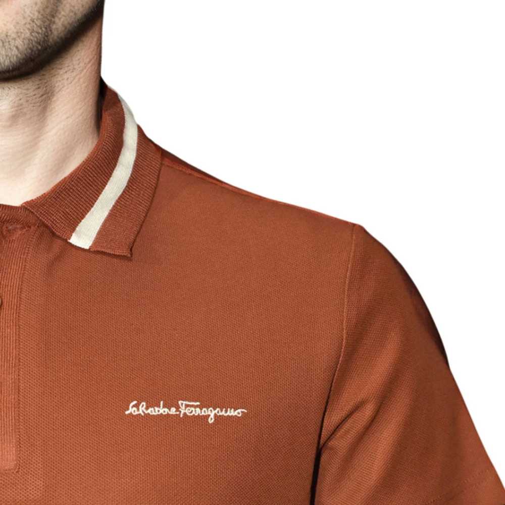 Salvatore Ferragamo Embroidered logo Brown Polo T-shirt-thumb-4