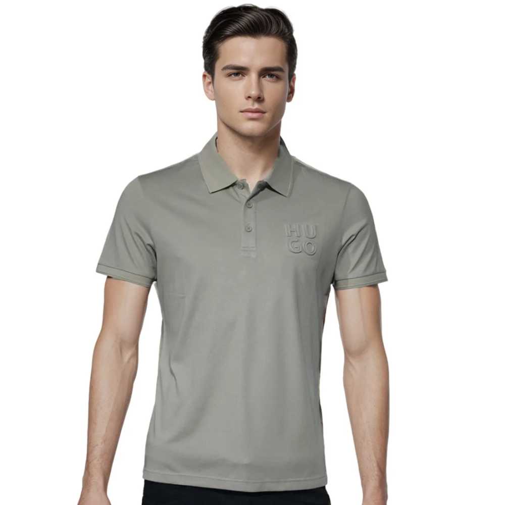 HUGO BOSS Olive Grey Embossed Stacked Logo T-shirt