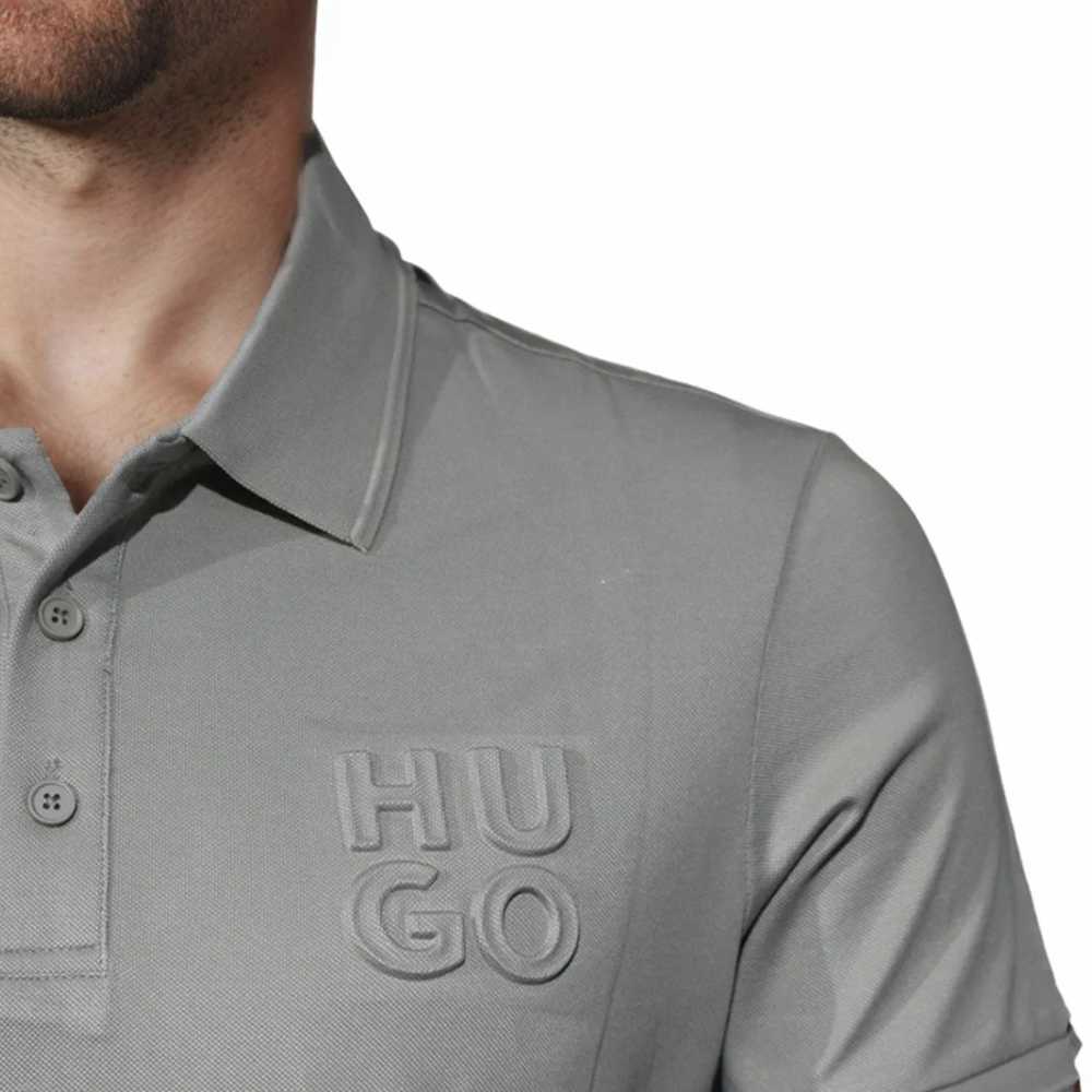HUGO BOSS Olive Grey Embossed Stacked Logo T-shirt-4
