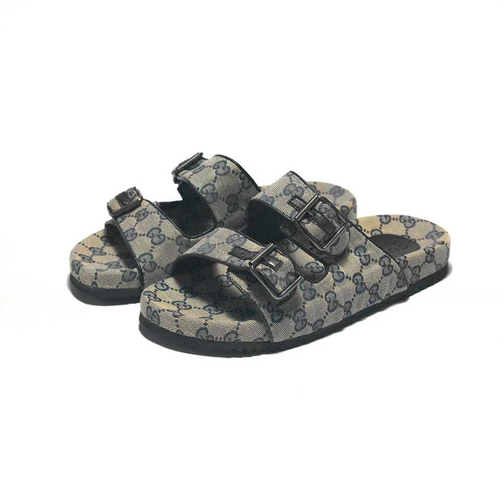 Gucci GG Canvas Cream & Black Mens Flip-flops-thumb-0