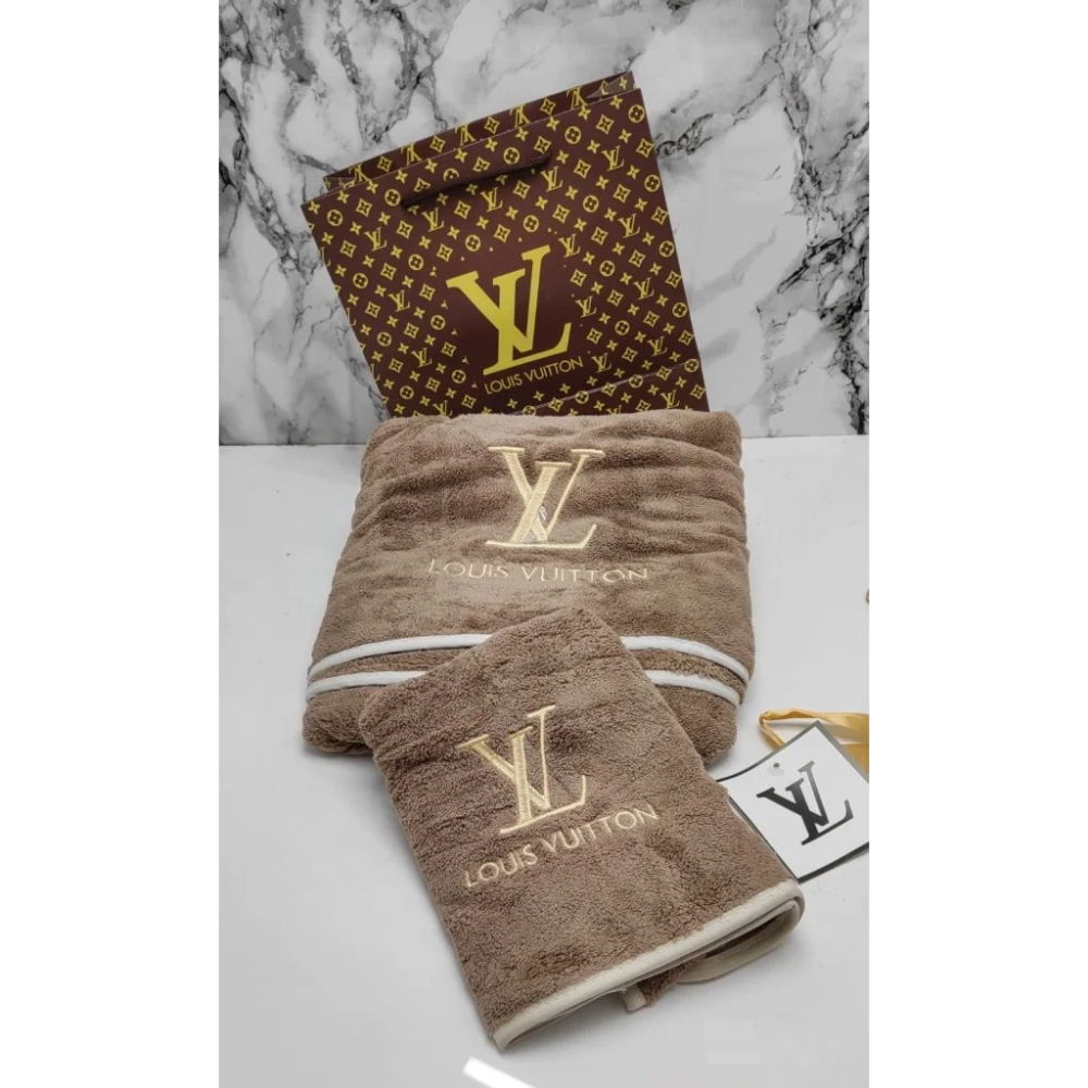 Louis Vuitton Light Brown Premium Quality Towels - Set of 2-thumb-0