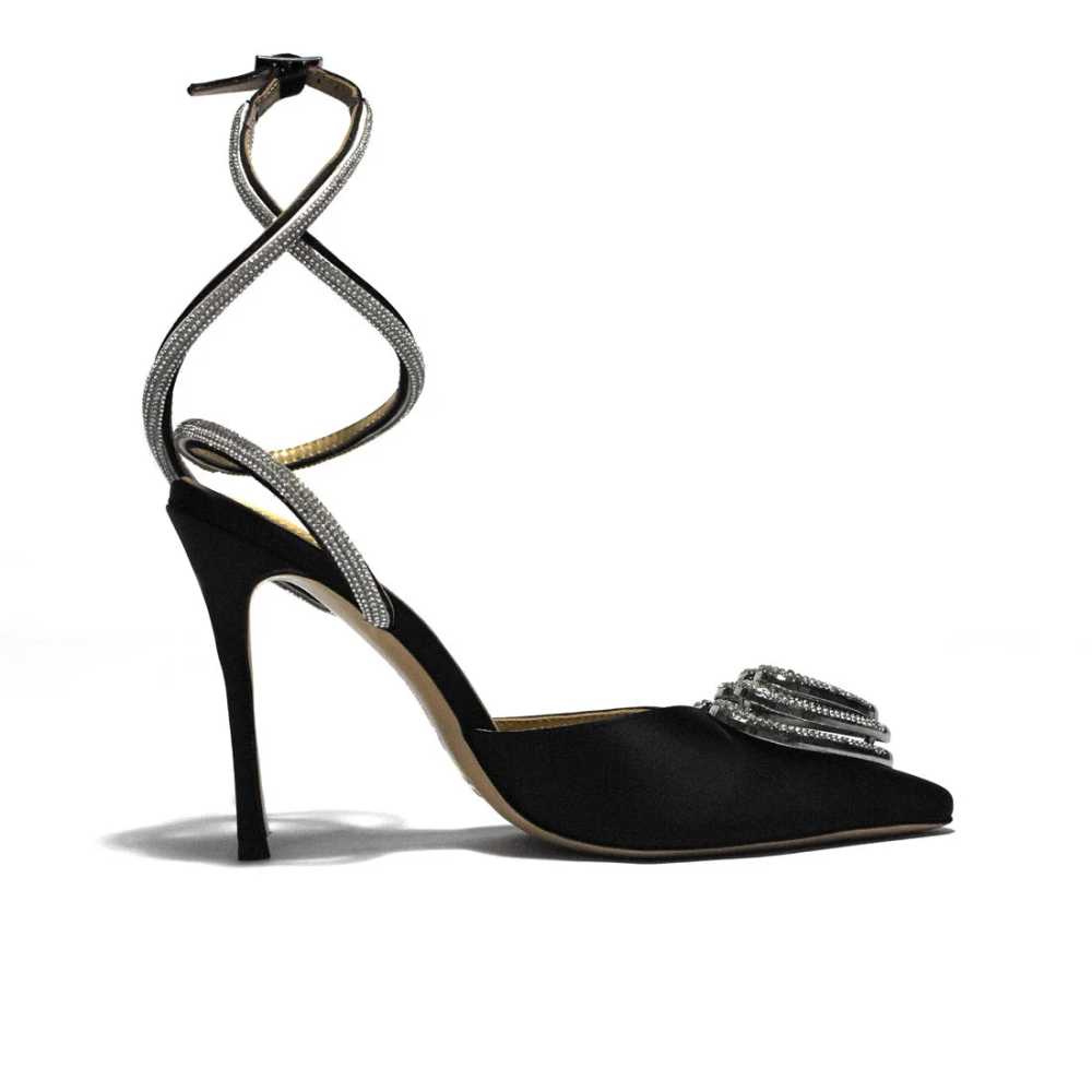 Mach & Mach Heart Printed Black Pencil Heels Sandals-1