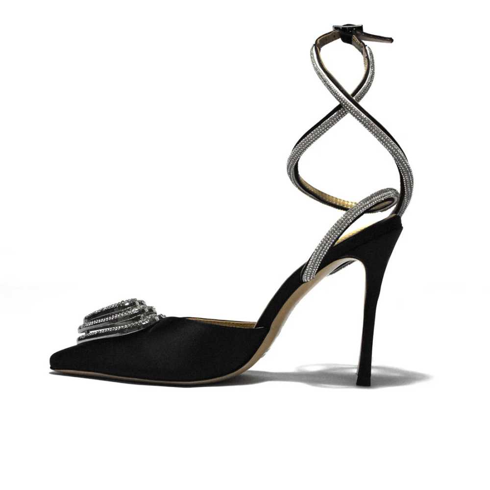 Mach & Mach Heart Printed Black Pencil Heels Sandals-2