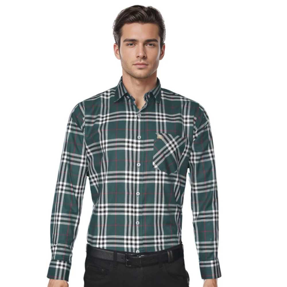 Burberry Green Premium Quality Men's Check Shirt