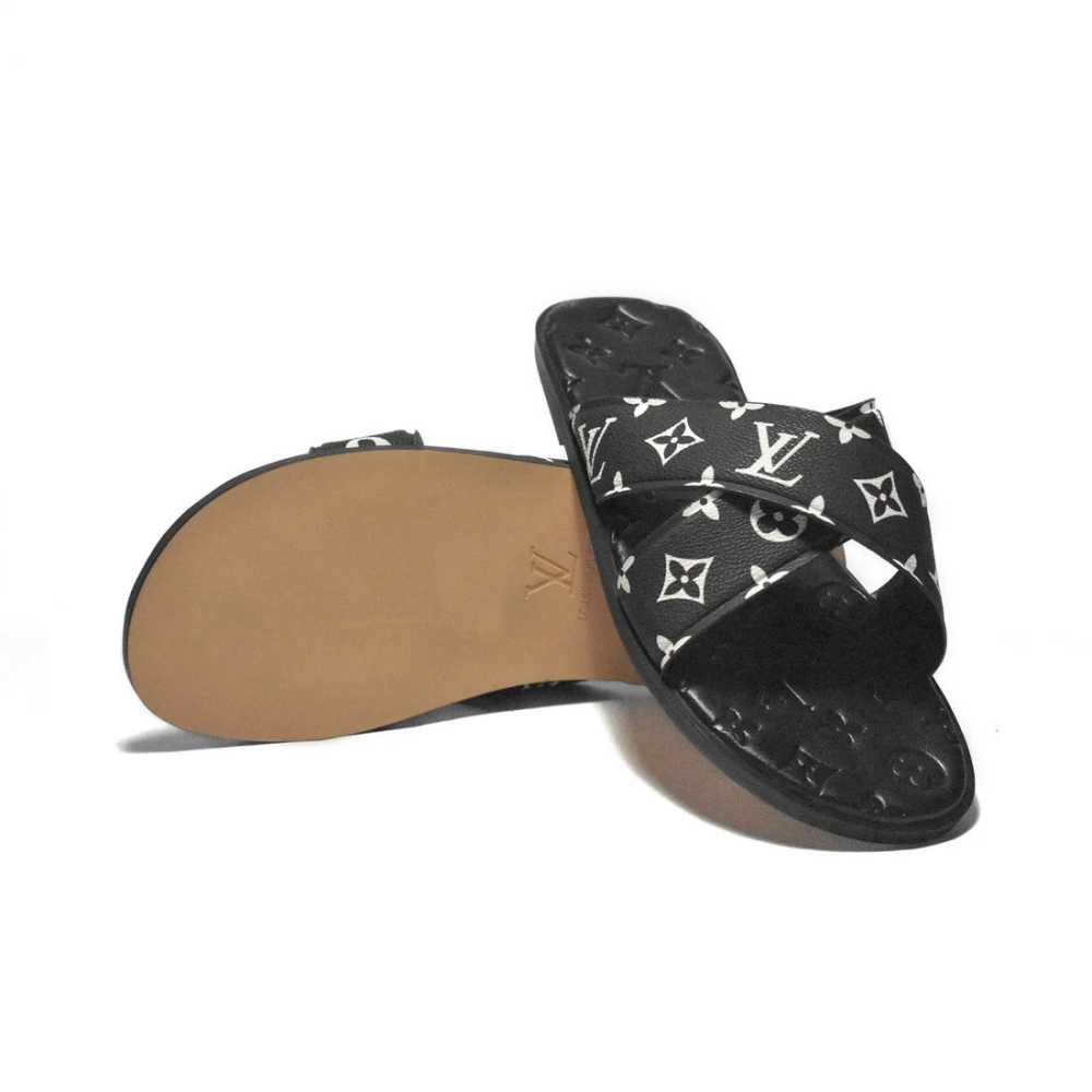 Louis Vuitton Black & White Premium Quality Men's Flip-Flops-6