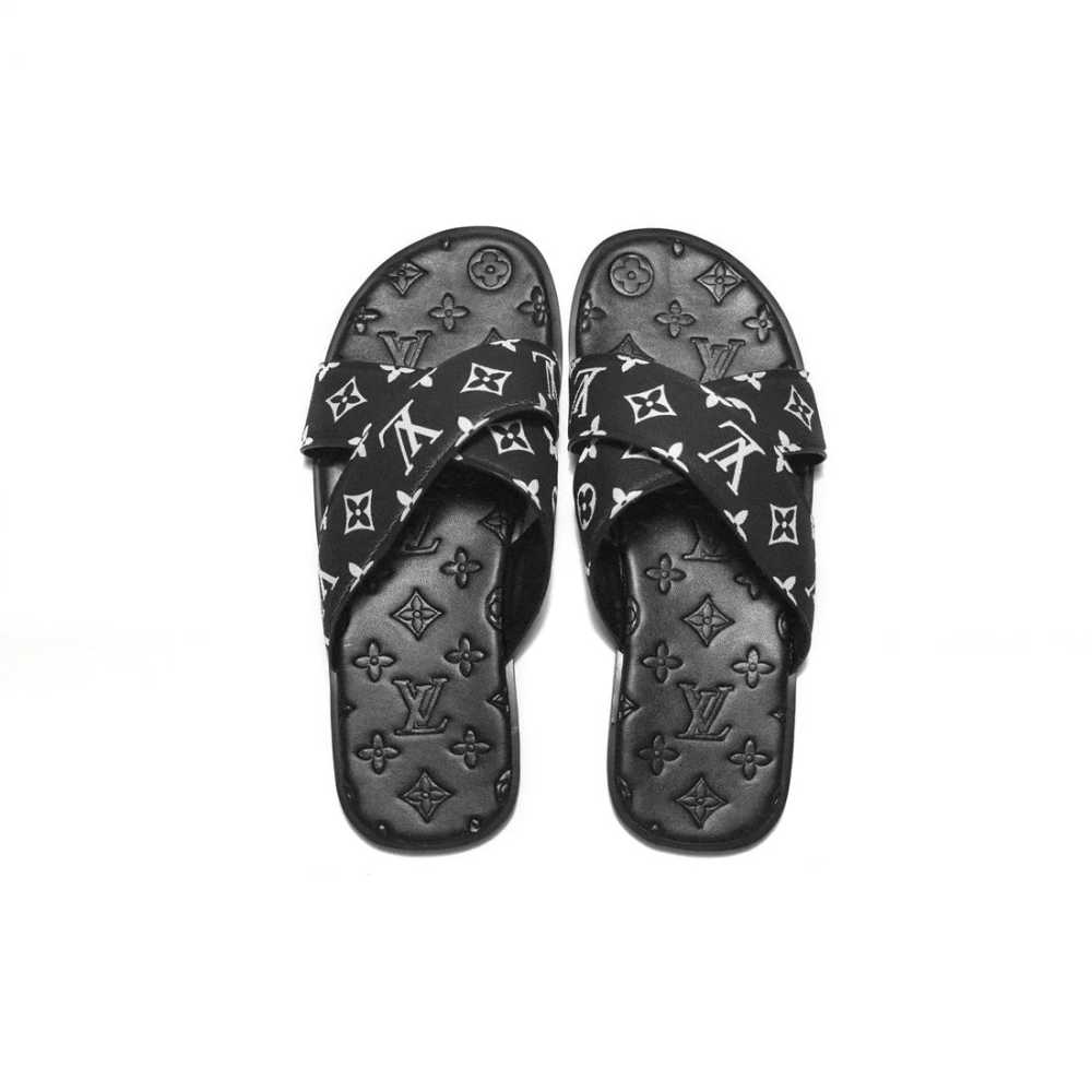 Louis Vuitton Black & White Premium Quality Men's Flip-Flops-3