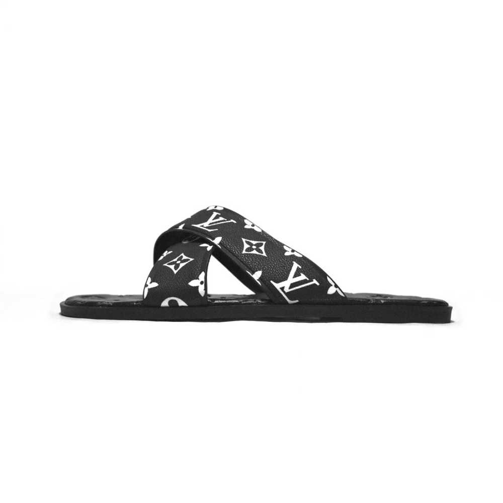Louis Vuitton Black & White Premium Quality Men's Flip-Flops-1