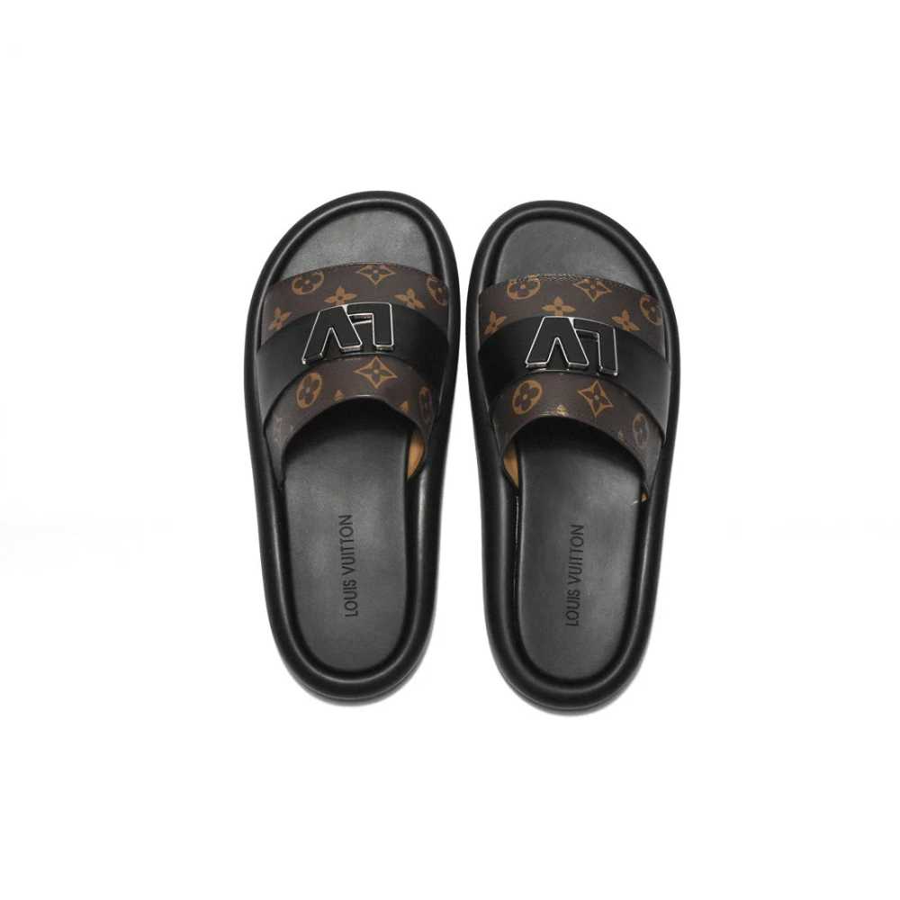 Louis Vuitton Brown & Black Premium Quality Men's Logo Flip-flops-3